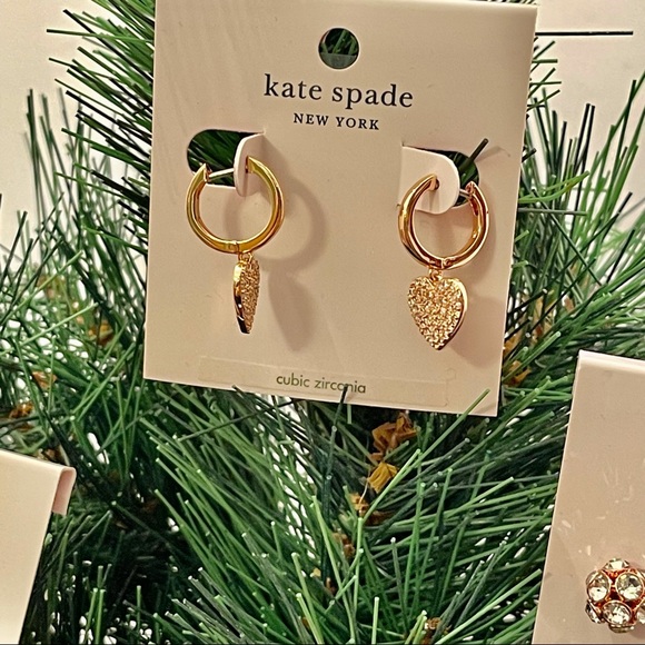 kate spade ♠️- “Yours Truly” Hoop Drop Gold Pave Heart Earrings, NWT
